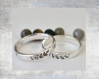 Sterling Silver Stacking Ring, Floral Stamped Thumb Ring for Women, Gift, Minimalist Jewelry