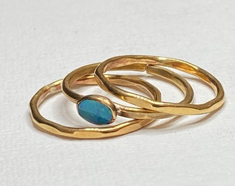 Stacking ring set, Brass opal gemstone ring, Handmade jewelry, Promise ring silver, Gift for her