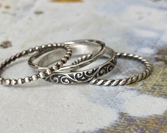 Stacking Ring Set,  Sterling silver rings, Handmade Jewelry, Gift for Her