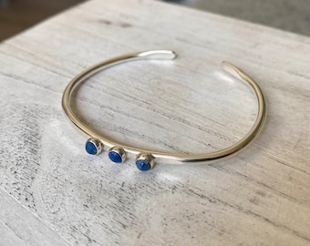 Sterling silver & Blue Lapis Lazuli cuff bracelet/ Handmade gift / Minimalist jewelry