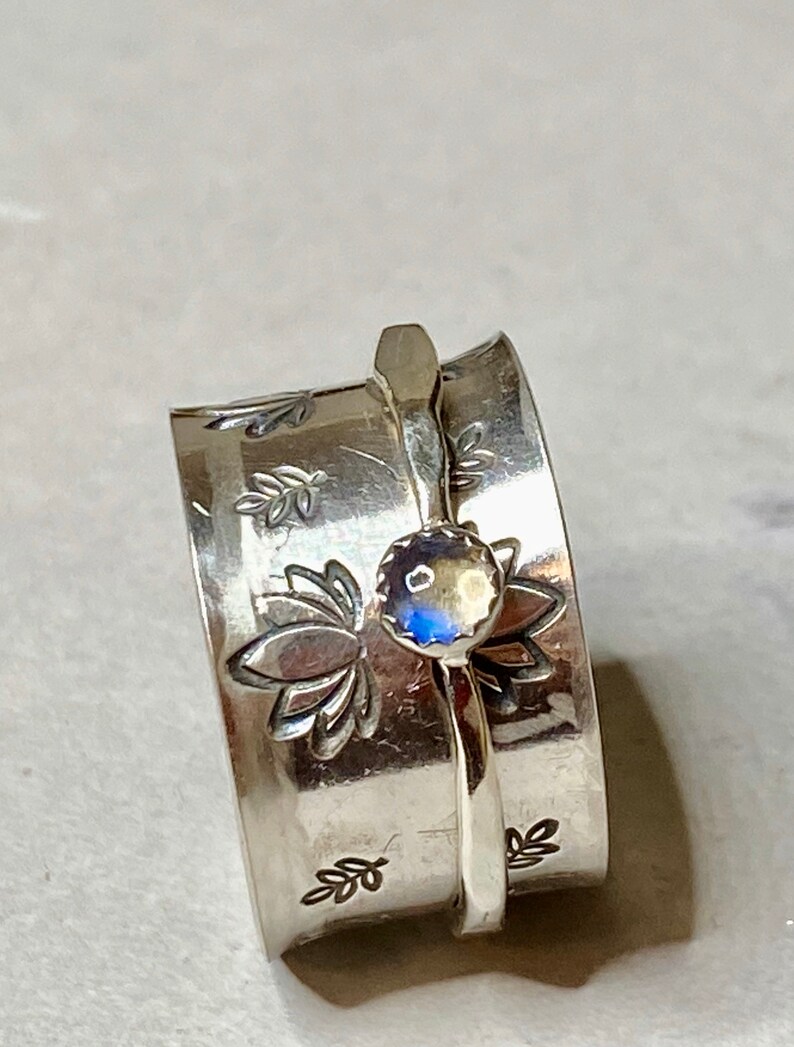 Unique Spinner Ring for Women / Sterling Silver Lotus Stamped Etsy