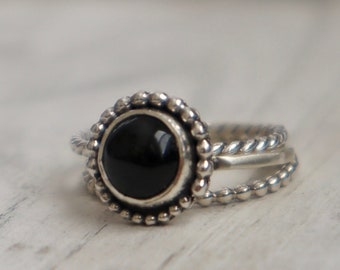 Black Onyx 3 Ring Set / Gemstone Jewelry / Gift