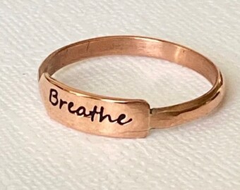 Breathe stamped Stacking Rings 14K Gold filled Handmade Thumb Rings Gift