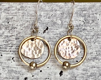 Silver & Brass hoop earrings, Dangle earrings, Round hoops, Gift for Women