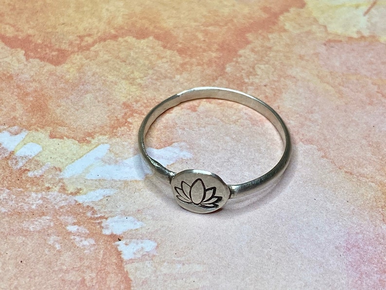 Lotus Ring Sterling Silver Sterling Silver Lotus Flower Stacking Ring OHM Yoga Ring Silver