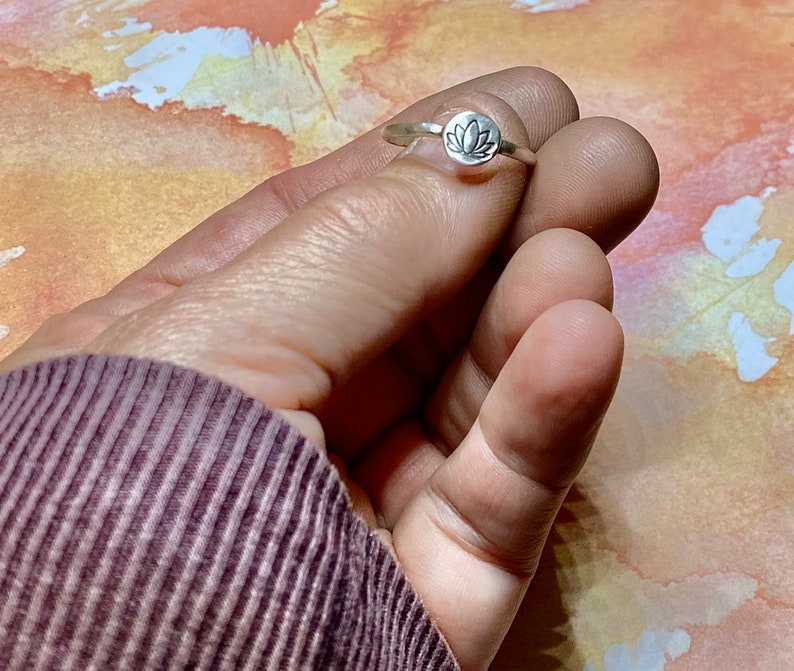 Lotus Ring Sterling Silver Sterling Silver Lotus Flower Stacking Ring OHM Yoga Ring Silver
