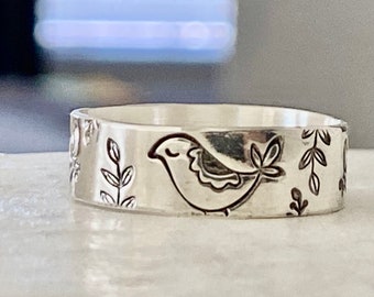 The Birds And Bees handmade Ring, Nature inspired ring band, Gift for Girl