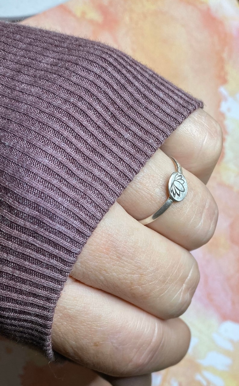 Lotus Ring Sterling Silver Sterling Silver Lotus Flower Stacking Ring OHM Yoga Ring Silver