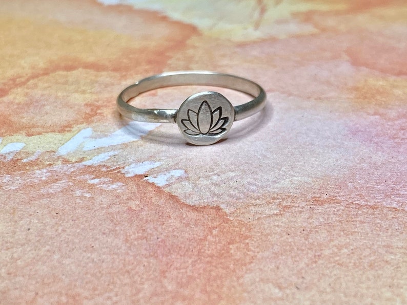 Lotus Ring Sterling Silver Sterling Silver Lotus Flower Stacking Ring OHM Yoga Ring Silver