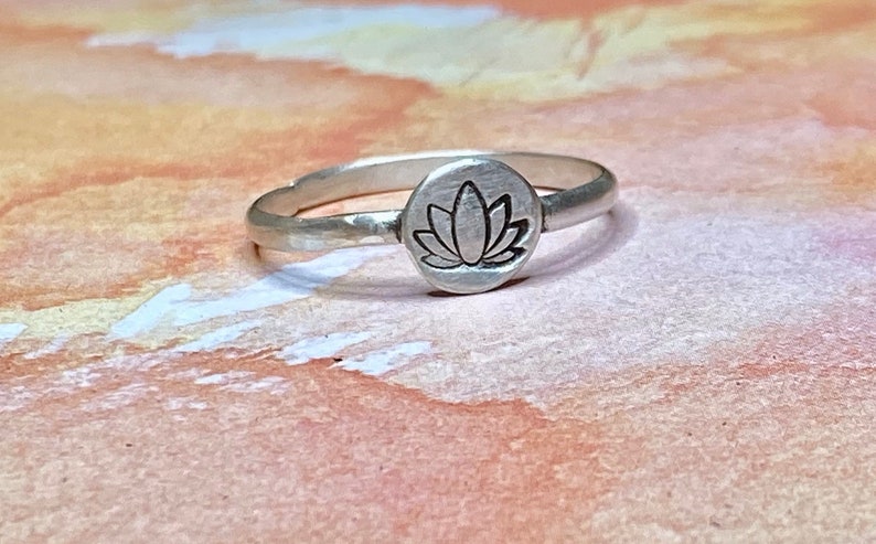 Lotus Ring Sterling Silver Sterling Silver Lotus Flower Stacking Ring OHM Yoga Ring Silver