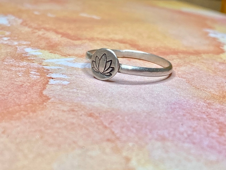 Lotus Ring Sterling Silver Sterling Silver Lotus Flower Stacking Ring OHM Yoga Ring Silver
