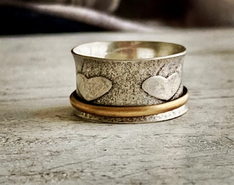 Modern 14K Gold filled & Sterling silver spinner ring for women /spinner ring gift for lovers