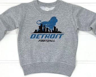 Detroit Football Skyline Kids Sweatshirt | Youth Detroit Football Shirt | Michigan Hometown Pride Sports Fan Game Day Toddler Sweatshirt