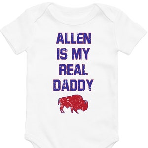 Buffalo Quarterback Allen Baby Funny Football Baby Crawler | Buffalo Football Infant Bodysuit | Gameday Kids Sports Creeper Buffalo New York