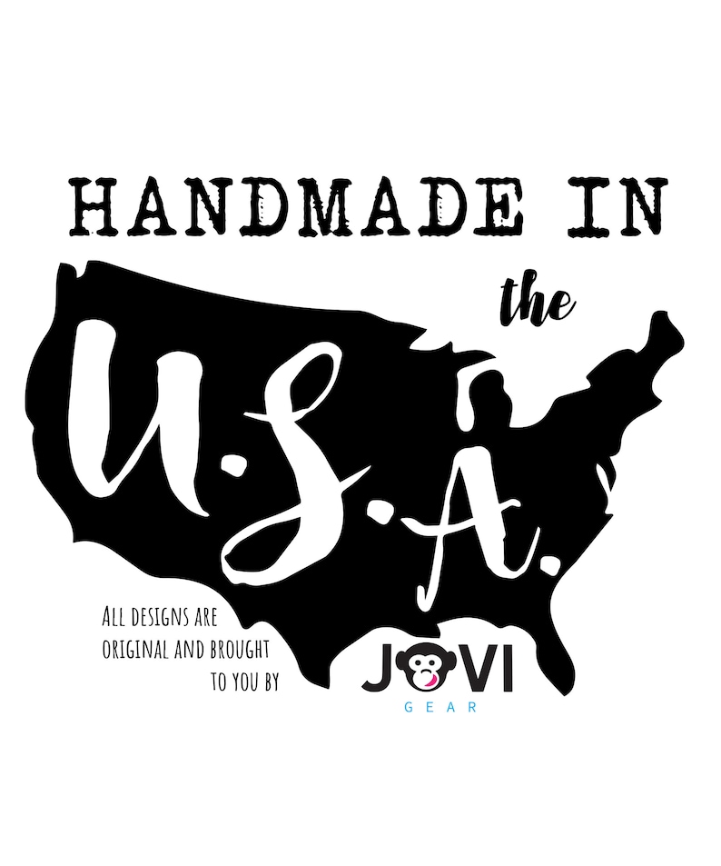 May include: Black and white graphic of the United States with the text "HANDMADE IN the U.S.A." and "ALL DESIGNS ARE ORIGINAL AND BROUGHT TO YOU BY JOVI GEAR".
