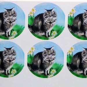 Adesivi gatto margherita-1 foglio di 6 adesivi-Illustrazione artistica-Adesivi animali-Fogli adesivi