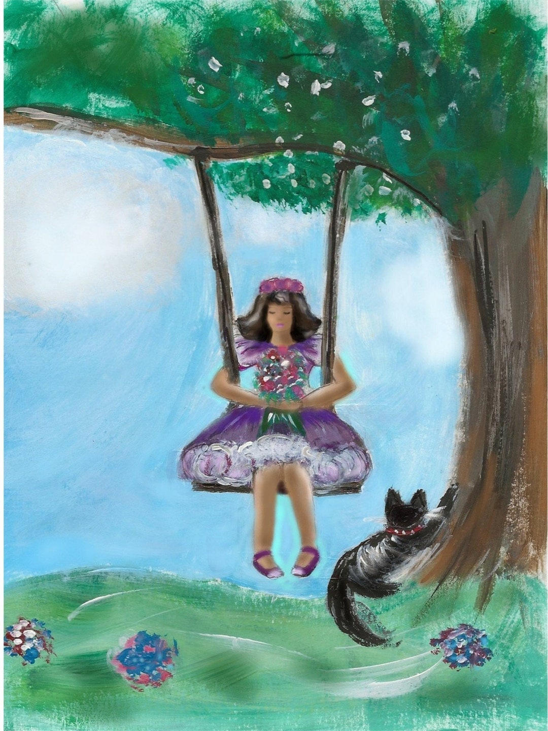 Flower Girl Art Printillustrationacrylic Artgirl on a Etsy