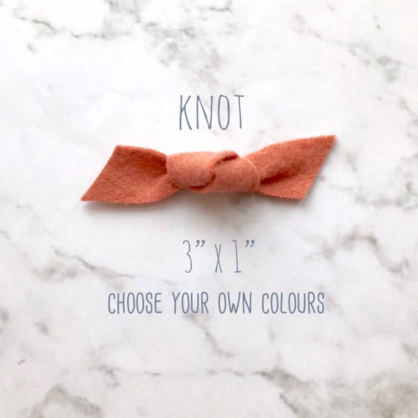 Wool Felt Knot Twist Bow Hair Accessory - 55 Colours to Choose From! (on nylon headband or crocodile clip)