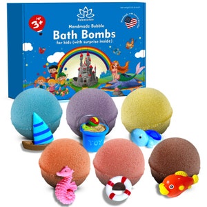 6 Bath Bombs with Beach Toys Inside for Kids – Natural & Safe Bombs with Essential Oils - Great Gift Set for kids Boys and Girls