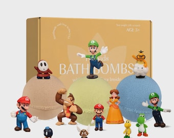 3 Bath Bombs For Kids with Mario Surprise Inside - Large Bath Balls TOYS - Great Fizzy and Safe Bubble Gift Set For Boys, Girls Made in USA