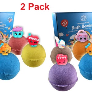 2 PACK of 6 Bath Bombs For Kids with SHOP Toys Inside Each Bomb Gift Sets – 5oz Large Bath Fizzies w/ Fun Bubble Effect - For Boys and Girls