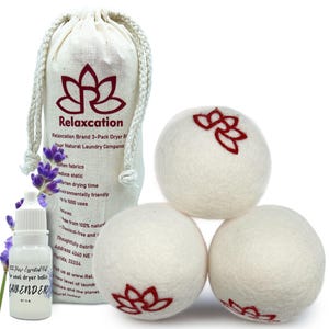 3-Pack Wool Dryer Balls With Lavender Essential Oil by Relaxcation Reusable And Eco-Friendly Laundry Solution Housewarming & New Home Gift