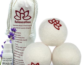 Paquete de 3 bolas de lana para secadora con aceite esencial de lavanda de Relaxcation Solución de lavado ecológica y reutilizable Regalo de inauguración de la casa y nuevo hogar