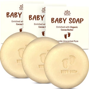 Ongeparfumeerde babyzeep - slechts 4 PURE ingrediënten - koudverwerkt, handgemaakt in de VS van biologische ingrediënten (verpakking van 3)