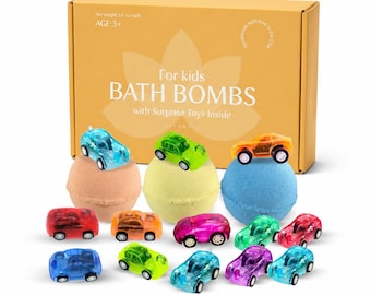 3 Bath Bombs For Kids with Surprise Inside CARS Toys Organic Large Bath Bomb Kit Huge XXL Great Fizzy and Bubble Safe For Boys and Girls