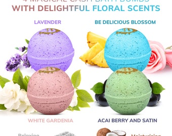 4 Bath Bombs Set with Bills Surprise Inside - Natural and Organic Ingredients - Handmade in USA