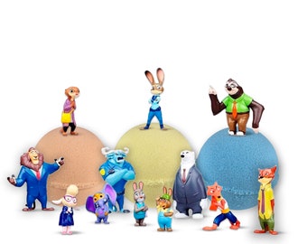 2 PACK of 3 Bath Bombs Gift Set with Zootopia Toys Inside for Kids, XXXL size 7 oz each, Bubble Bath Fizzy for Boys, Bath Bomb kit Surprise