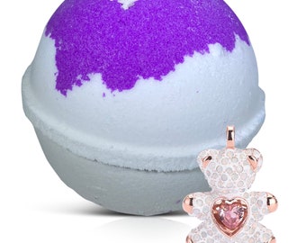 Sleepy Bear Bath Bomb Large 7.5 oz, Lavender Essential Oil, Bear Necklace Inside Birthday Gift For Kids, Women, Girls