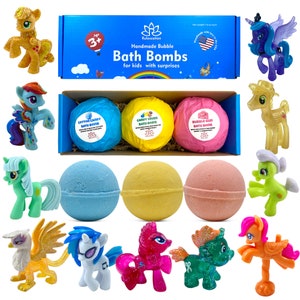 3 Bath Bombs with PONY inside Gift Set 7 oz/each – Bubble Fizzy Favors - Organic and Natural Ingredients - Safe for Kids handmade in USA