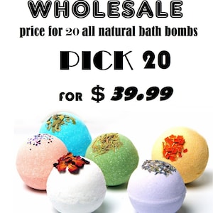 20 Wholesale Organic 3.2 oz each Bath Bombs w/Kaolin Clay, Epsom Salt, Apricot Kernel Oil, Coconut Oil Women Gift Party Favor