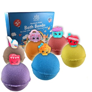 6 Bath Bombs For Kids with SHOP Toys Inside Each Bomb Perfect Gift Set – 5 oz Large Bath Fizzies w/ Fun Bubble Effect - For Boys and Girls