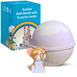 1 Bath Bomb Lavender Vanilla Scent 5 oz with Sad cat figure inside All Natural Ingredients Handmade Spa Fizzy For Kids, Teen Made in the USA