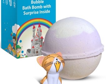 1 Bath Bomb Lavender Vanilla Scent 5 oz with Sad cat figure inside All Natural Ingredients Handmade Spa Fizzy For Kids, Teen Made in the USA