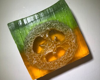 1 Floridian Orange Peppermint Soap Bar with natural loofa Handmade USA best gift idea for women, men, teens