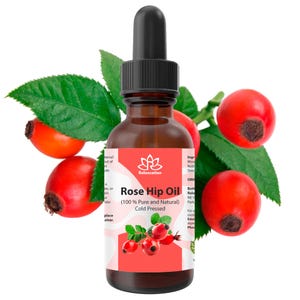 Aceite de semilla de rosa mosqueta virgen orgánico sin refinar / Rosa Mosqueta en botella ámbar: mejora la textura y el tono de la piel, reduce las líneas finas y las arrugas.