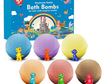 6 bombas de baño para niños, mini dinosaurios en cada una. Set de regalo perfecto: 147 ml (5 oz) de efervescentes de baño con divertido efecto de burbujas. Para niños y niñas.