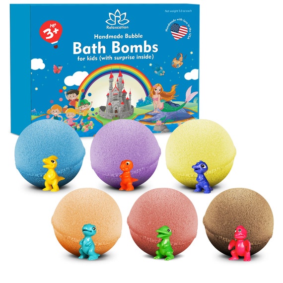 6 Bath Bombs for Kids Mini Dino Toys Inside Each Bomb Perfect Gift Set 5oz  Large Bath Fizzies With Fun Bubble Effect for Boys and Girls 