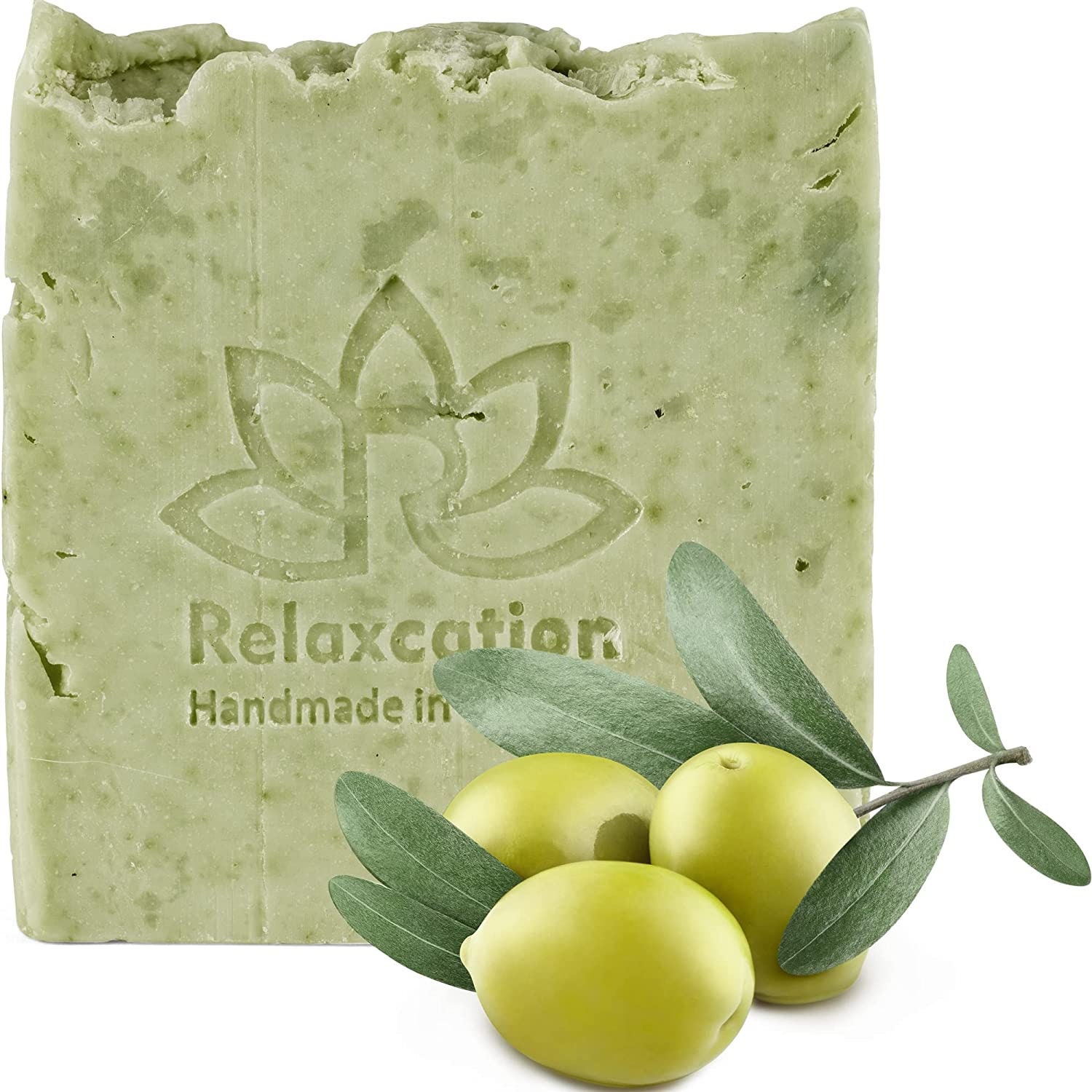 1 Vegan Natural Cold Process Olive Oil Soap Bar with 90% Organic Olive Oil and Olive Leaf Powder - Handmade in USA - Square