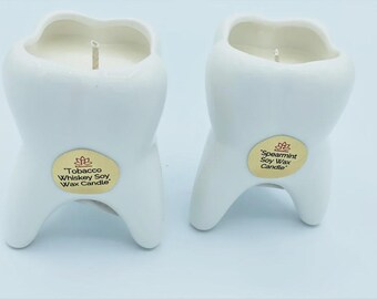 MINI MOLAR TOOTH Soy Wax Candle Set of 2 in Glazed Ceramic Vase, Gift For Dentists, Dental Students 4oz - Handmade - Gift ideas for Dentists