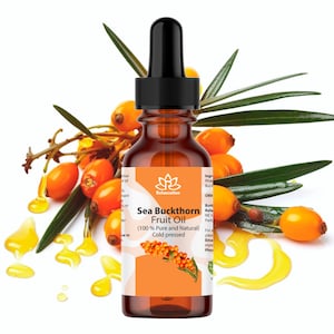 Aceite esencial de espino amarillo 100% puro en frasco de vidrio ámbar - Opciones de 0.5 a 4 oz - Envío rápido. Elaborado con ingredientes orgánicos.