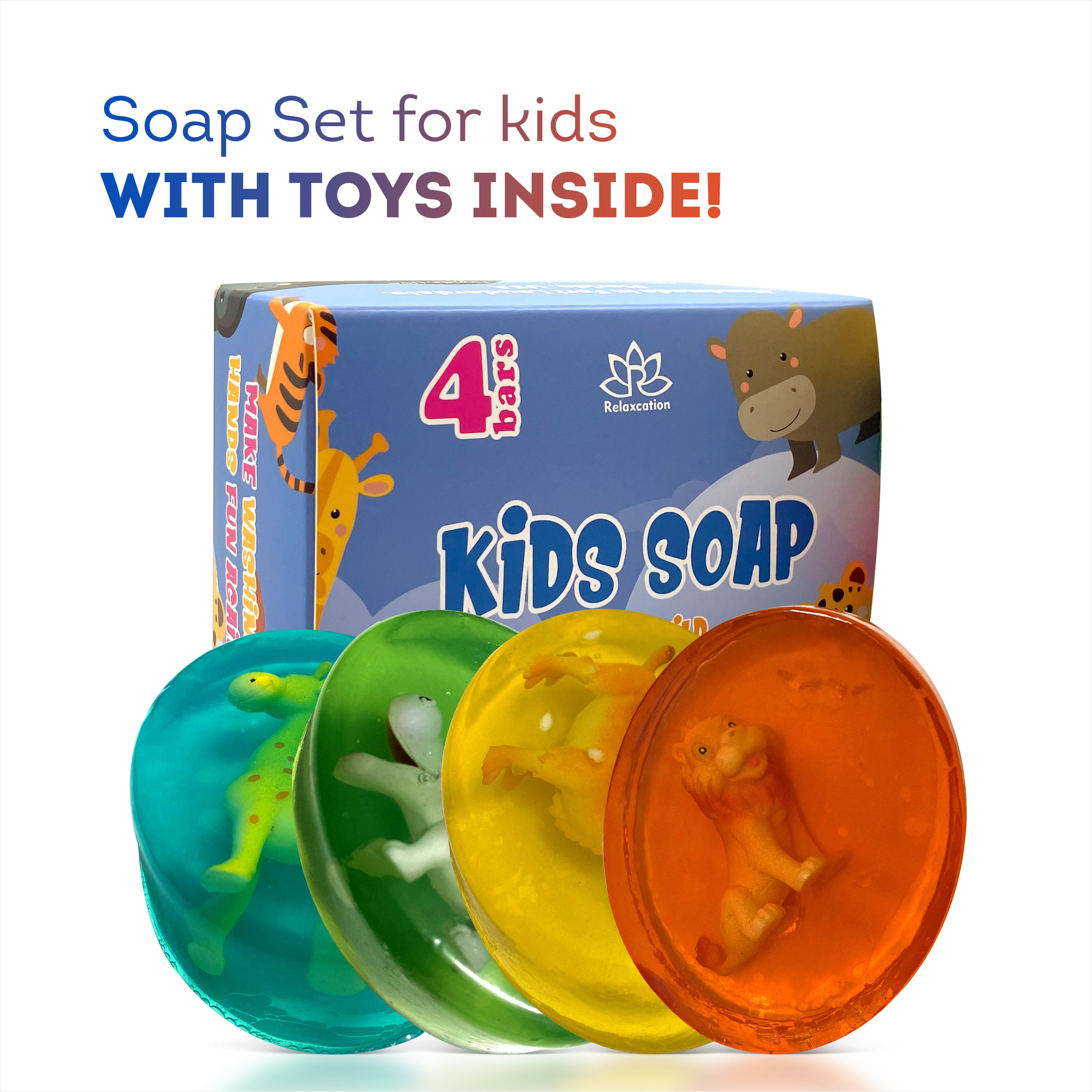 4 Kids Soap Set With Funny Wild Animals Toys Surprise Inside - 4