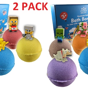 2 PACK of 6 Bath Bombs with MINE CRAFTERS Toys Inside for Kids – Natural & Safe Bombs with Essential Oils Great Gift Set for Boys and Girls