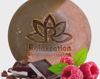 Raspberry Chocolate Natural Soap Bar: Exfoliating Cocoa Butter Soap