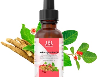 Premium Ashwagandha Oil – Ayurvedic Infusion in Sesame Seed Oil Vegan Ethical Sustainable 0.5 fl oz / 1 fl oz / 2 fl oz / 4 fl oz