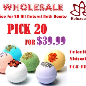 FREE SHIPPING 20 Wholesale Organic 3.2 oz each Bath Bombs w/Kaolin Clay, Epsom Salt, Apricot Kernel Oil Gift Women Men Kids Party Favors USA