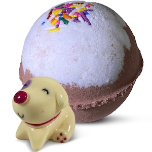 1 bomba de baño Cocoa Kiss con un lindo perro dentro de cada una, 5 oz - Ingredientes totalmente naturales - Efervescente para niños, mamás y adolescentes, hecha a mano en EE. UU.